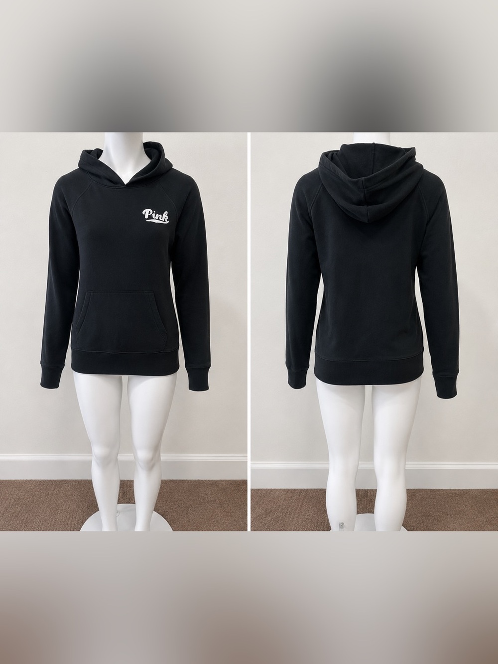PINK Victoria’s Secret Black Pullover Hoodie – Size XS